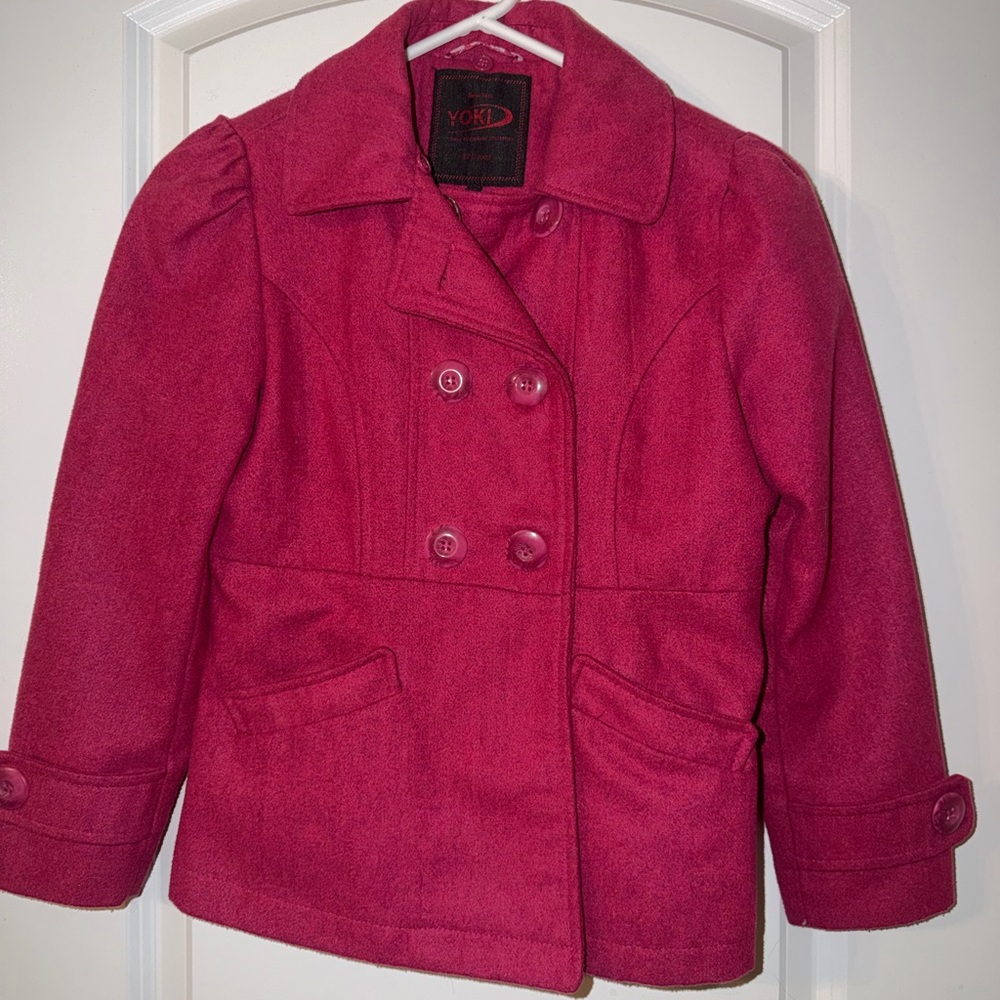 Yoki Girls' Raspberry Double-Breasted Peacoat